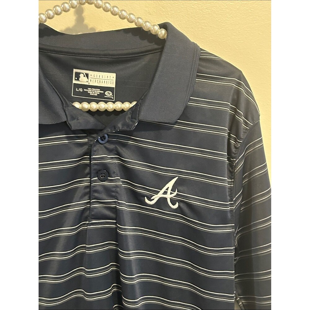 MLB Genuine Merchandise Atlanta Braves Striped Polo Shirt Large Navy